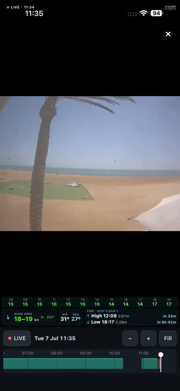 Živá webkamera — anglická obrazovka aplikace Kitepower